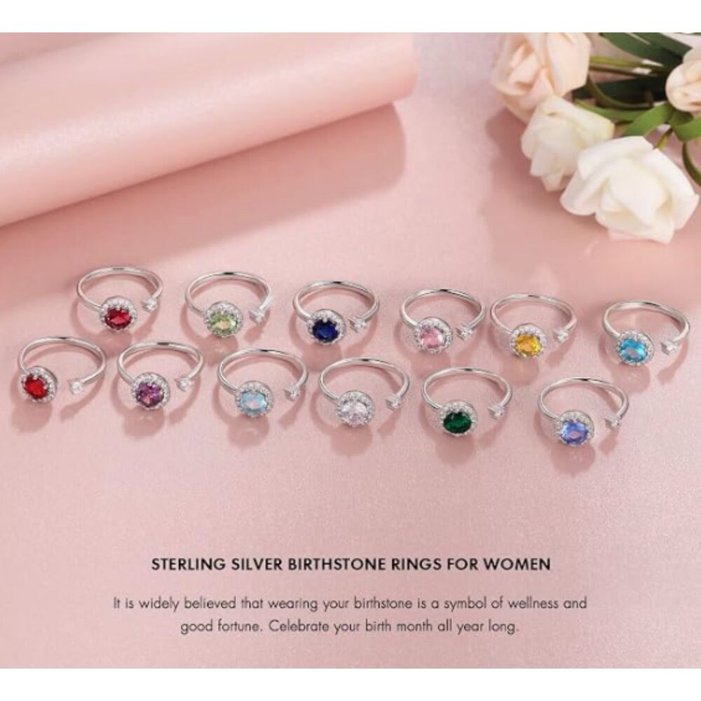 925 Sterling Silver February Birthstone Adjustable Ring Amethyst Women's Gift